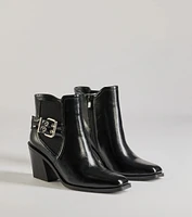 Edgy Fave Buckle Strap Faux Leather Ankle Booties