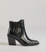 Edgy Fave Buckle Strap Faux Leather Ankle Booties