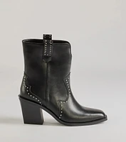 Chic Western Studded Faux Leather Booties