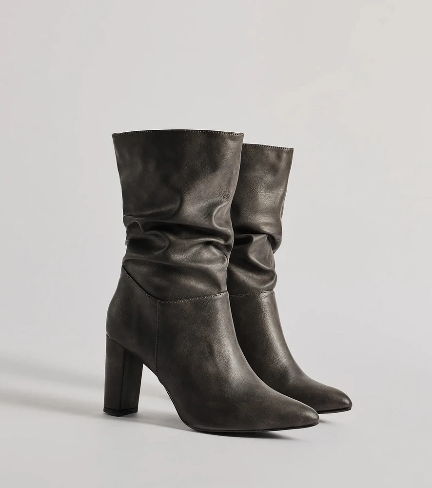 Trendy Scrunched Faux Leather Boots