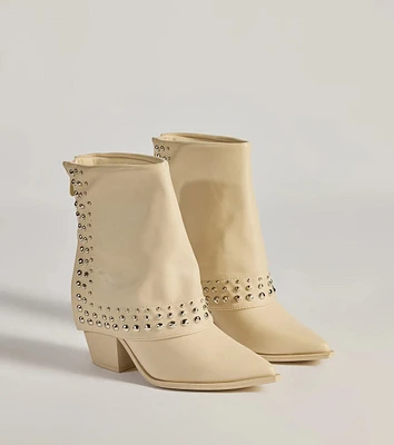 Stylishly Studded Faux Leather Fold-Over Booties