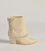 Stylishly Studded Faux Leather Fold-Over Booties