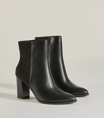 Chic Staple Faux Leather and Suede Ankle Booties