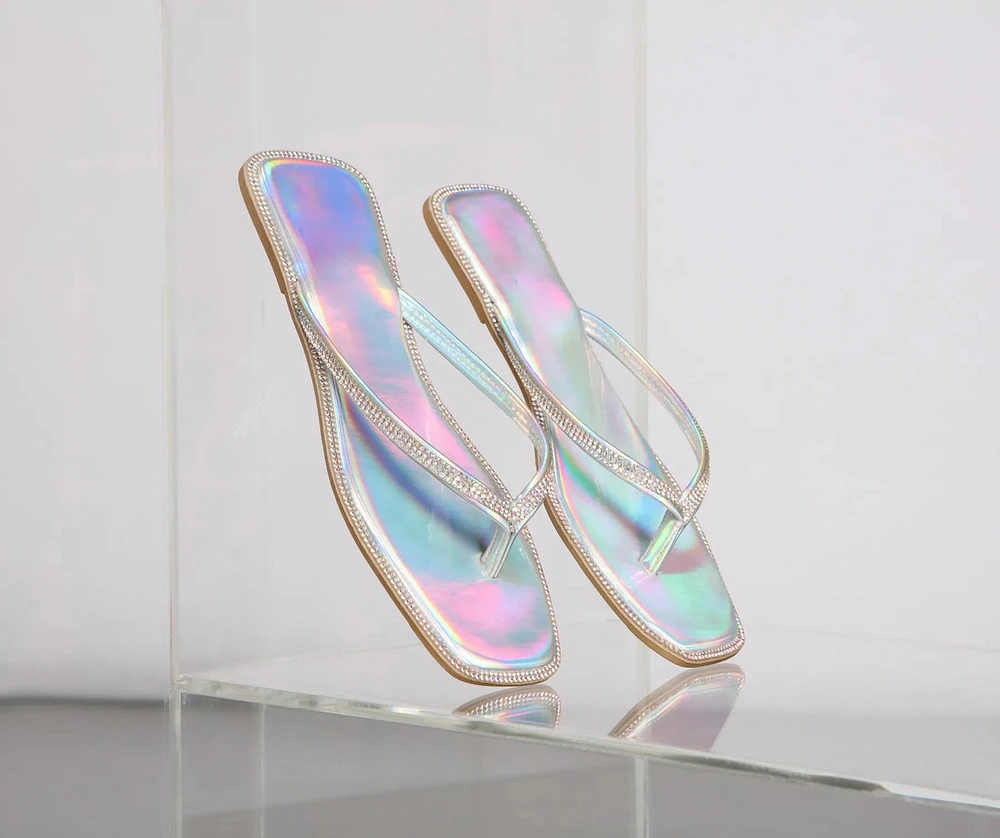 Irresistible Iridescent Rhinestone T-Strap Sandals