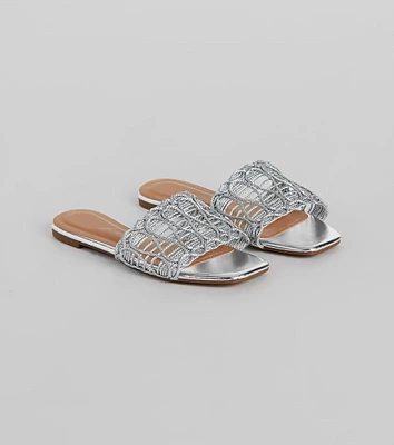 Glam Sheen Metallic Woven Faux Leather Sandals