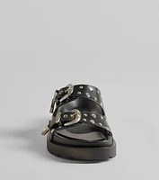 On Trend Western Buckle Faux Leather Slide Sandals