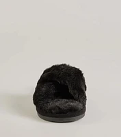 So Cozy Faux Fur Criss-Cross Slides