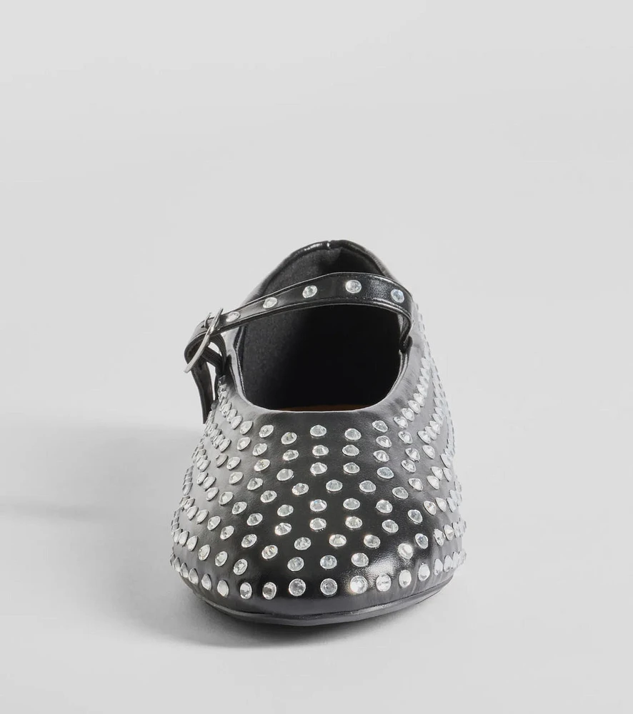 Glam Chic Rhinestone Faux Leather Ballet Flats