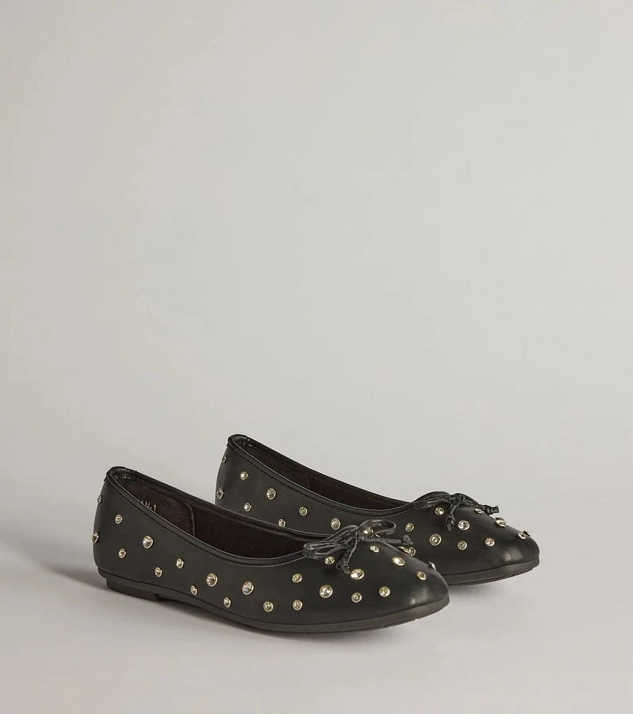 Step Chic Faux Leather Rhinestone Stud Ballet Flats