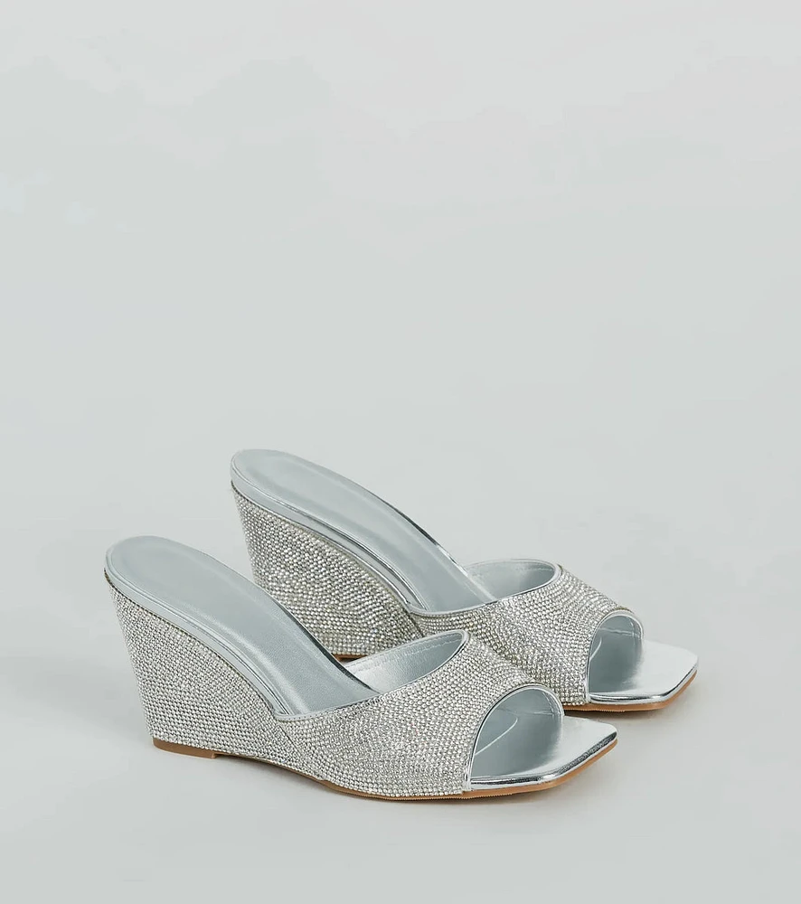 All Star Glitz Rhinestone Square Toe Wedges