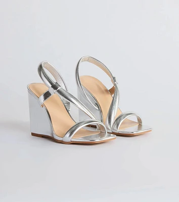 Glam Accent Strappy Metallic Faux Leather Wedges