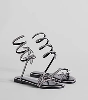 Perfectly Glam Rhinestone Butterfly Spiral Strap Sandals