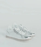 Playful Shimmer Rhinestone Trim Platform Sneakers