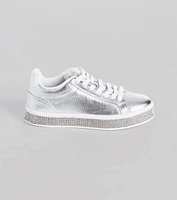 Playful Shimmer Rhinestone Trim Platform Sneakers