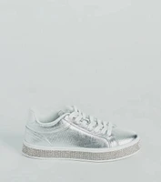 Playful Shimmer Rhinestone Trim Platform Sneakers