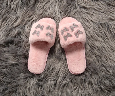 Faux Fur Embroidered Butterfly Slippers