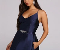 Lizza Formal Satin Rhinestone Dress