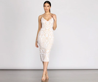 Genna Sequin Patterned Midi Dress