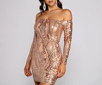 Halston Sequin Mesh Off The Shoulder Mini Dress