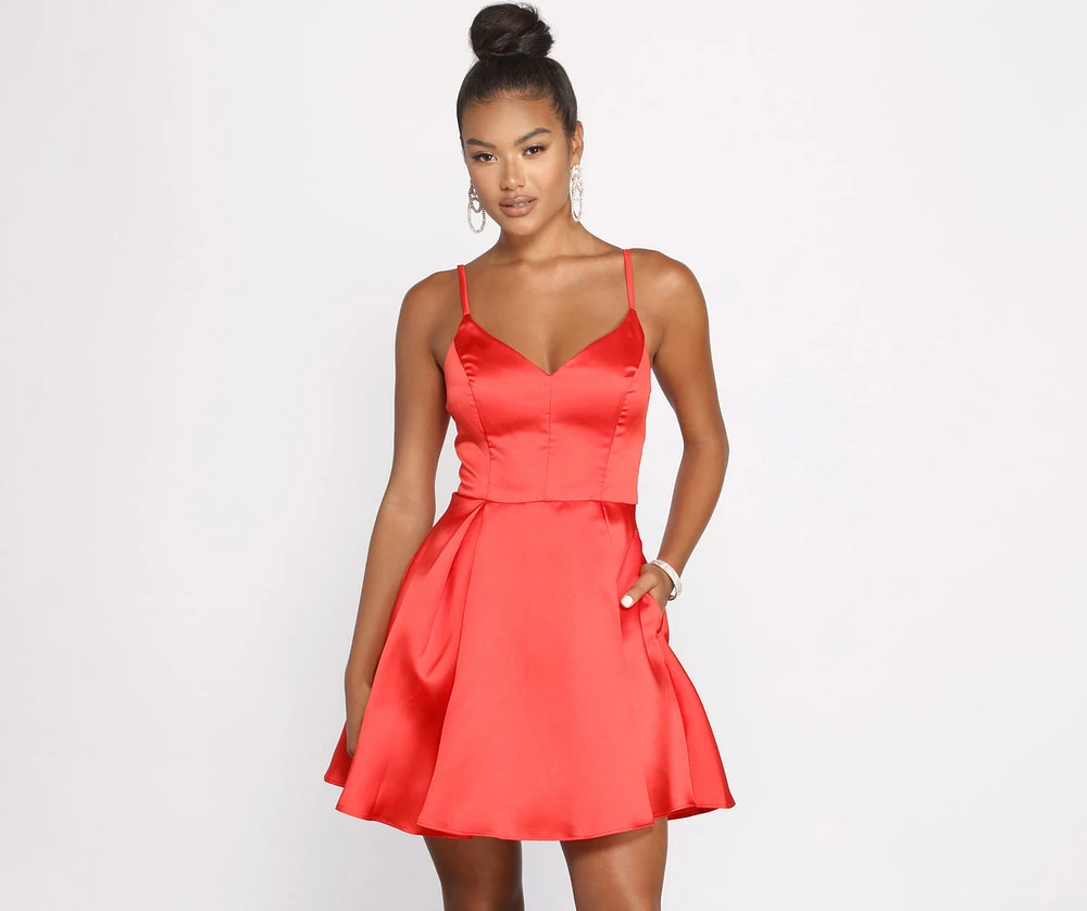 Ellie Sleeveless Satin Party Dress