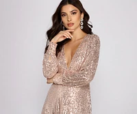 Sadie Formal Long Sleeve Sequin Mini Dress