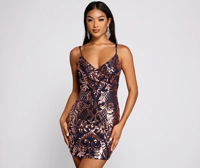 Stella Formal Sequin Scroll Print Mini Dress