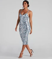 Brynne Formal Sequin Scroll Midi Dress