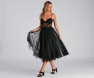Vanae Formal Lace Illusion Midi A-Line Dress