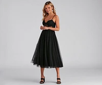 Vanae Formal Lace Illusion Midi A-Line Dress