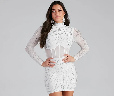 Renata Formal Heat Stone Illusion Mini Dress