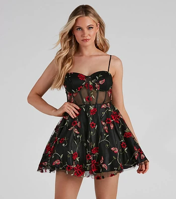 Jessica Embroidered Illusion Party Dress