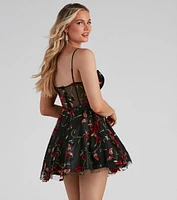 Jessica Embroidered Illusion Party Dress