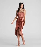 Bre Satin Ruched Midi Dress