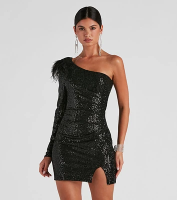 Cassidy Formal Sequin Feather Dress