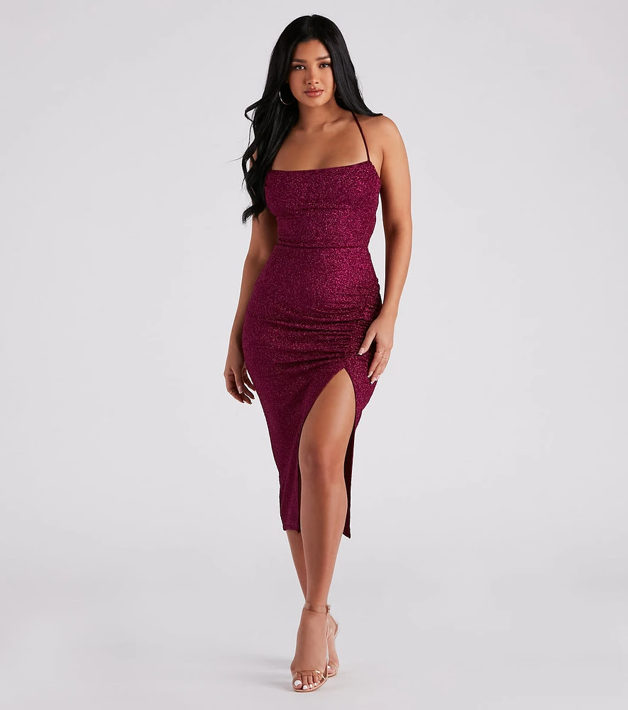 Gigi Formal Glitter Slit Midi Dress