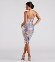 Rhianna Formal Iridescent Sequin Midi Dress