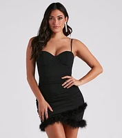 Meg Crepe Feather Trim Party Dress