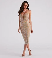 Luisa Rhinestone V-Neck Midi Dress