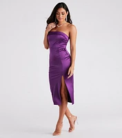 Jenny Strapless High Slit Satin Midi Dress