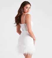 Bella Crepe Faux Pearl Feather Party Dress