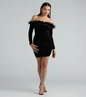 Jayla Velvet Marabou Off-The-Shoulder Mini Dress