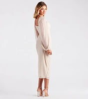 Skylar Formal Glitter Long Sleeve Midi Dress
