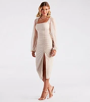 Skylar Formal Glitter Long Sleeve Midi Dress