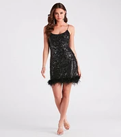 Jovanna Sequin Marabou Feather Party Dress