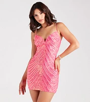 Coleen Sequin Striped Bodycon Party Dress