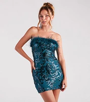 Neriah Sequin Marabou Feather Party Dress