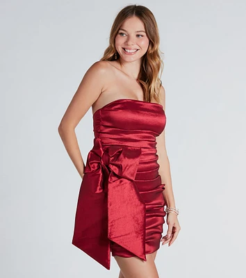 Lindsay Taffeta Strapless Bow Mini Dress