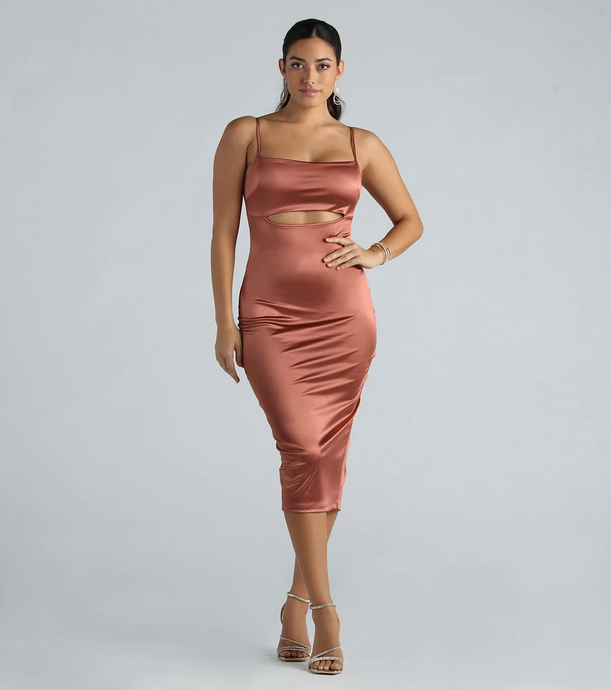 Simone Formal Satin Tie-Back Cutout Midi Dress