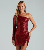 Kat Sequin One Shoulder Mini Dress