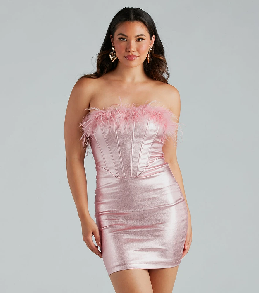 Ally Metallic Marbaou Feather Mini Dress